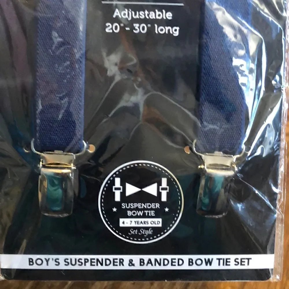Kids Umo Lorenzo Suspender And Bow Tie Set-Navy blue